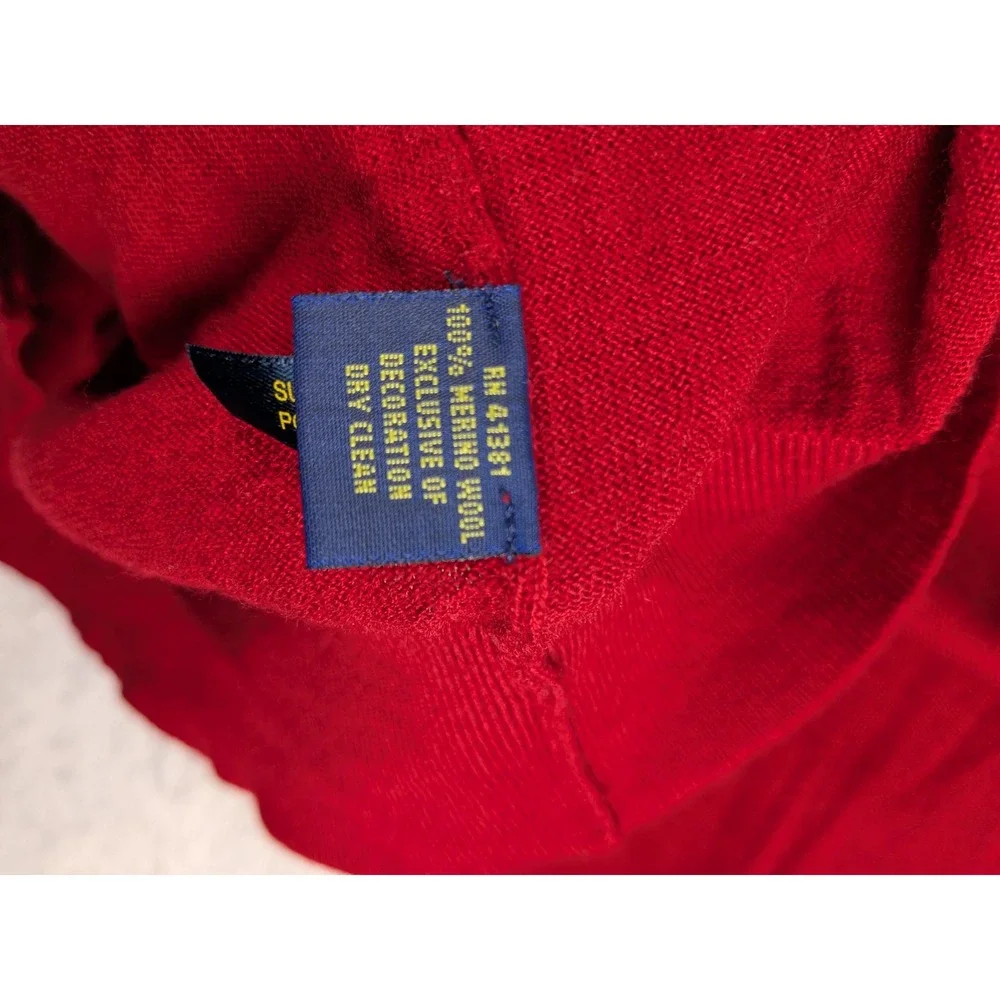 Polo Ralph Lauren‎ Mens Red V Neck Long Sleeve Merino Wool Sweater XL READ
